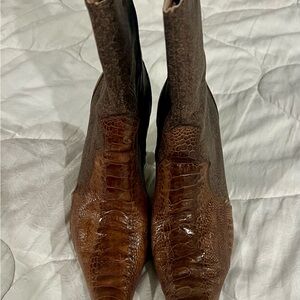 Brown Crocodile Pattern Heeled Boots
